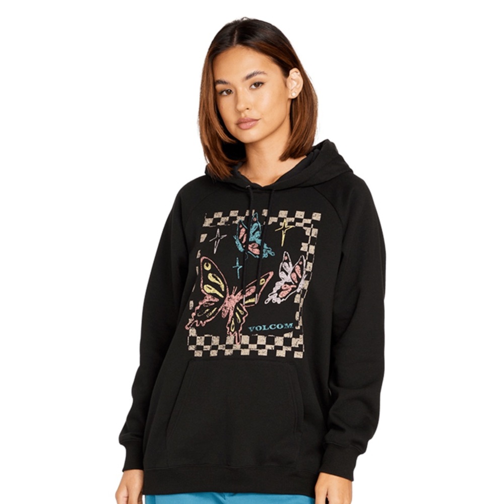 NWT VOLCOM TRULY STOKED BOYFRIEND PULL OVER HOODIE- Black Butterflies